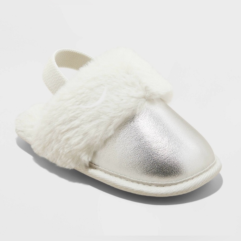 Toddler Lila Metallic Scuff Slippers - Cat & Jack Silver Size 5/6